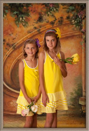 Portland Sisters Portrait with Flowers Taken at Ollar Photography Family Portrait Studio in Lake Oswego, Oregon